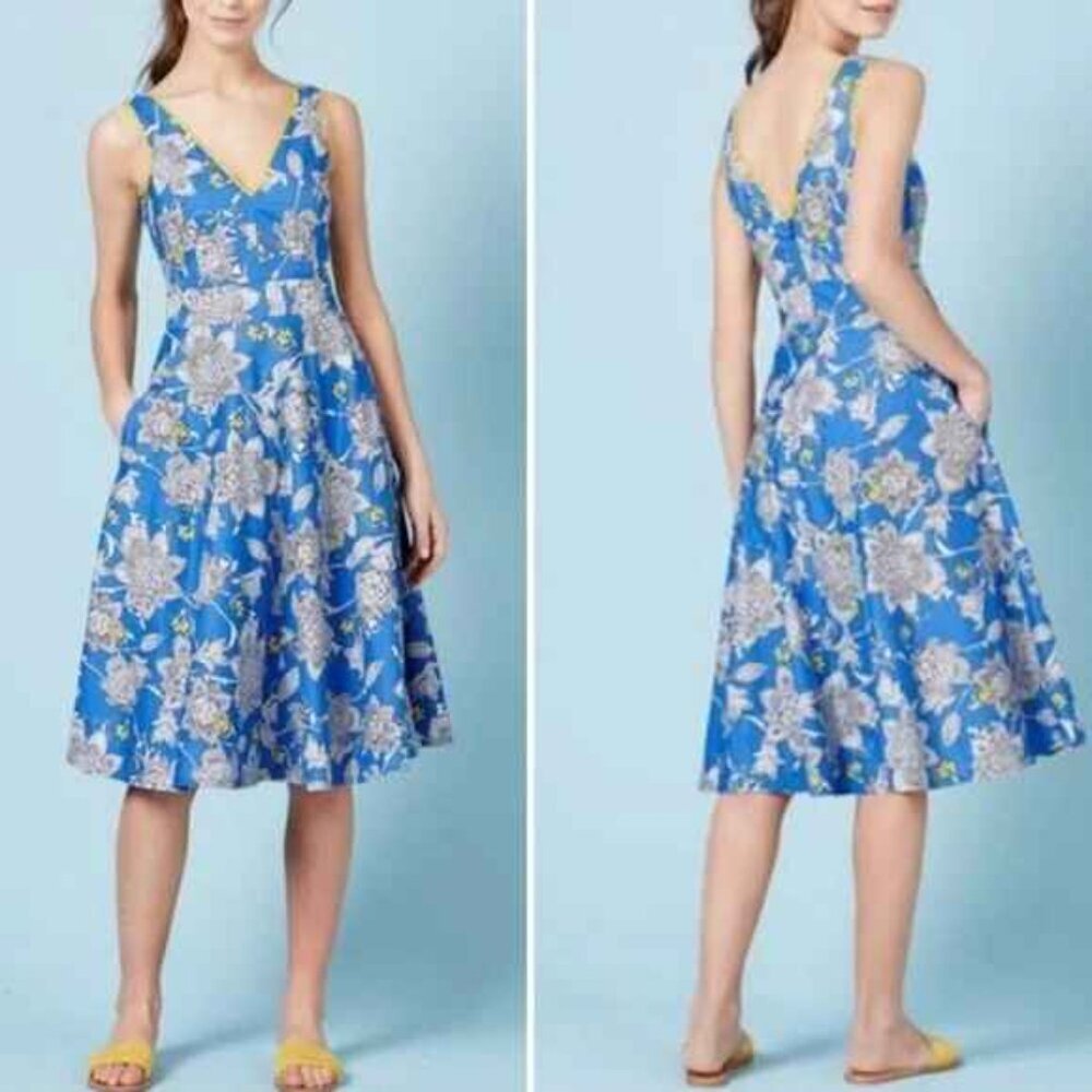 Boden V-Neck Sleeveless Floral Fit and Flare Dress Size 6L